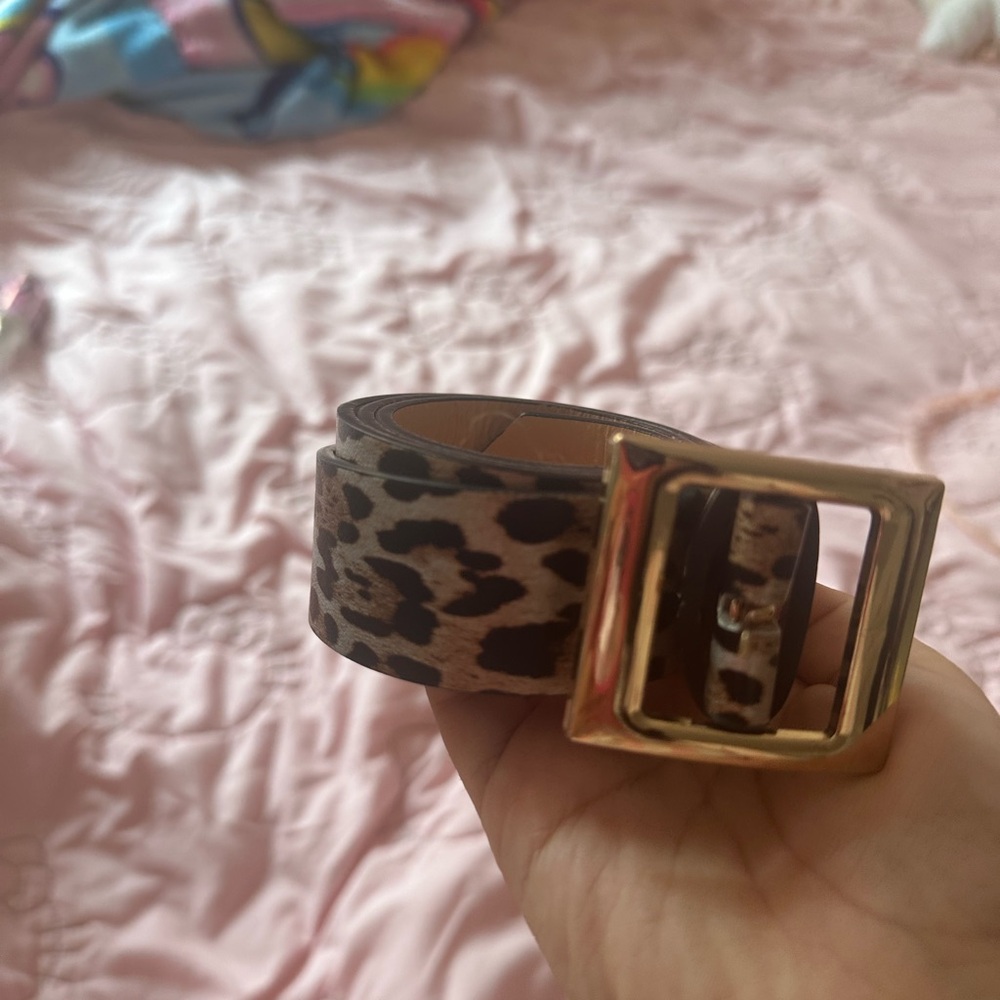 Leopard Print Belt with Gold Buckle.